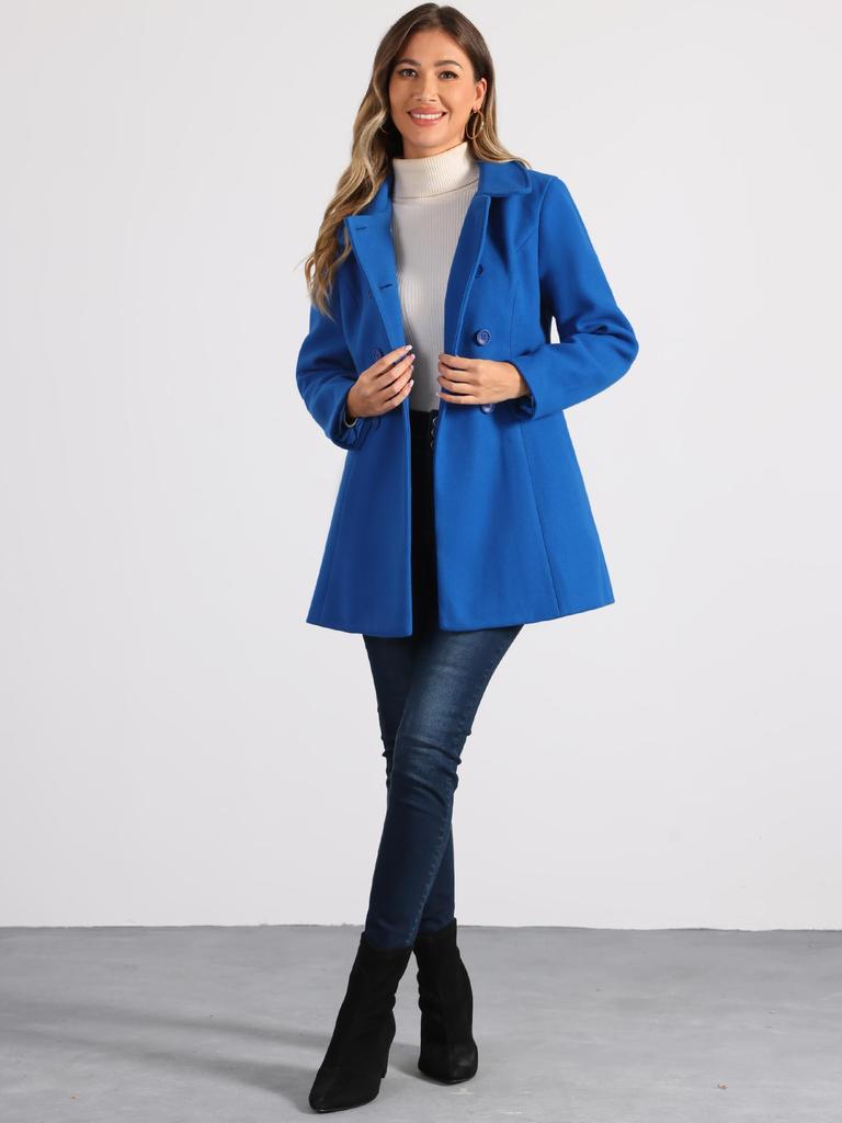 Allegra K Women's Double-Breasted Trench Coat with Round Collar, Long Sleeves, and Cold Weather Protection for Fall and Winter, Indigo Blue, Size S