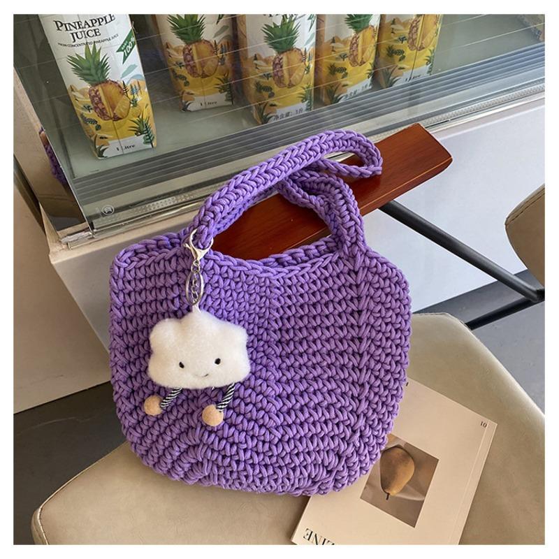 

Niche hollow woven bag women s summer new retro tote bag large capacity travel vacation bag фиолетовый