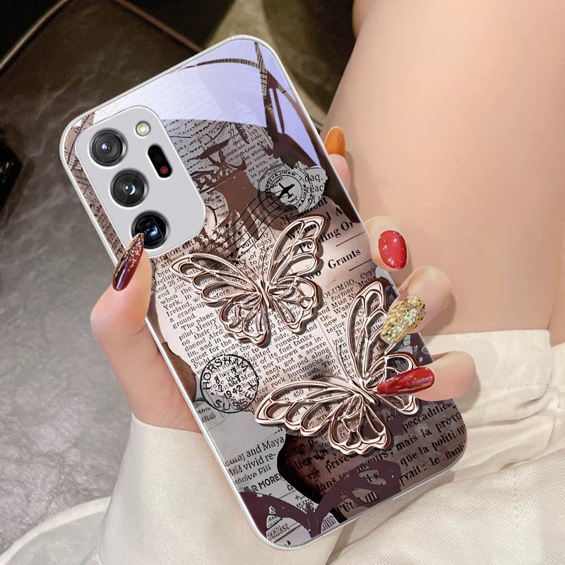 Vintage Schmetterling für Samsung Galaxy Note 8 9 10 PRO 20 Ultra A01 02 03 Core 04E 4G 12 13 5G Gehärtetes Glas Handyhülle