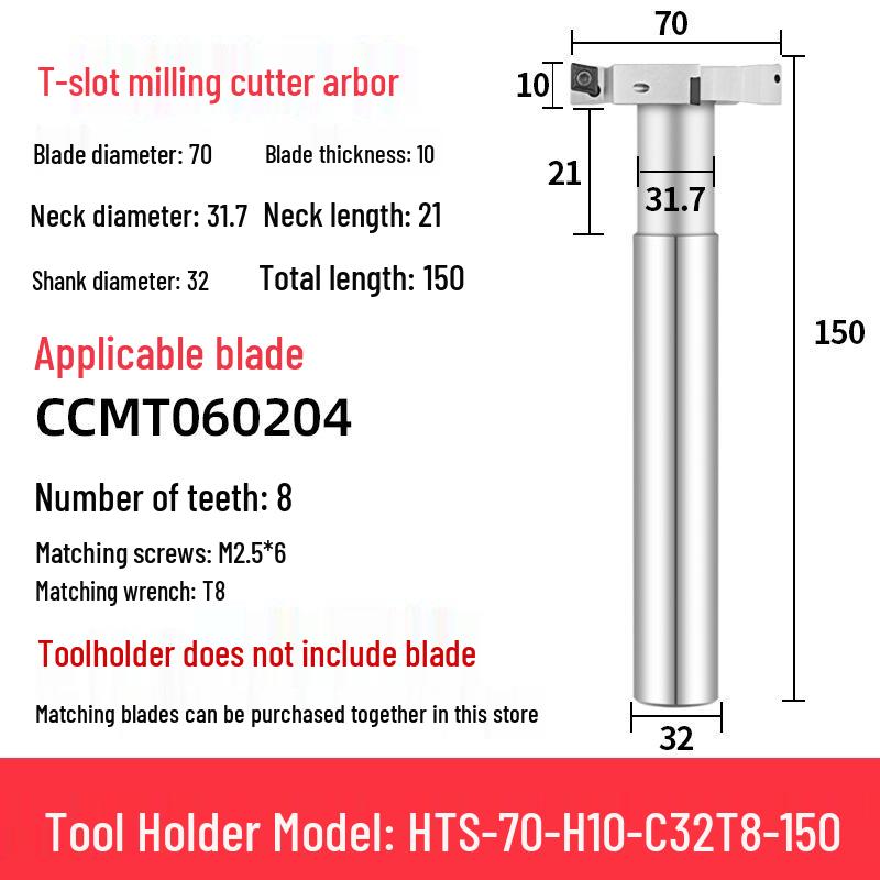 CNC T-Slot Milling Cutter with HTS Three-Sided Blade, Shank Thickness: 6, 8, 10, 12 Mm