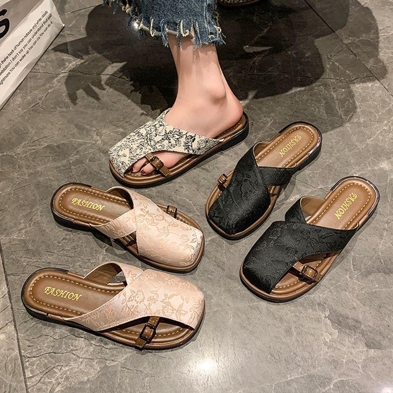 Baotou half slippers female Internet celebrity fashion 2024 summer new comfortable flat Chinese design outside wear cool slippers