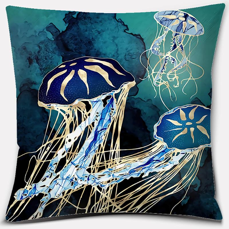 Metal Marine Animal Printing Series Pattern Pillowcase Square Home Office Decoration