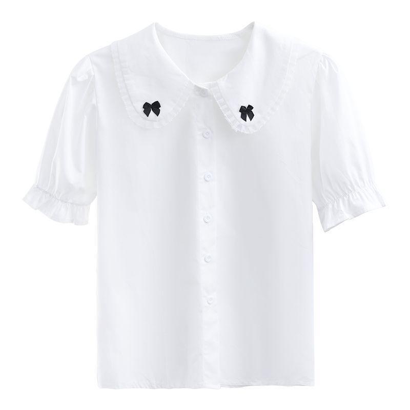 

Новая белая рубашка женская японская блузка с короткими рукавами XS