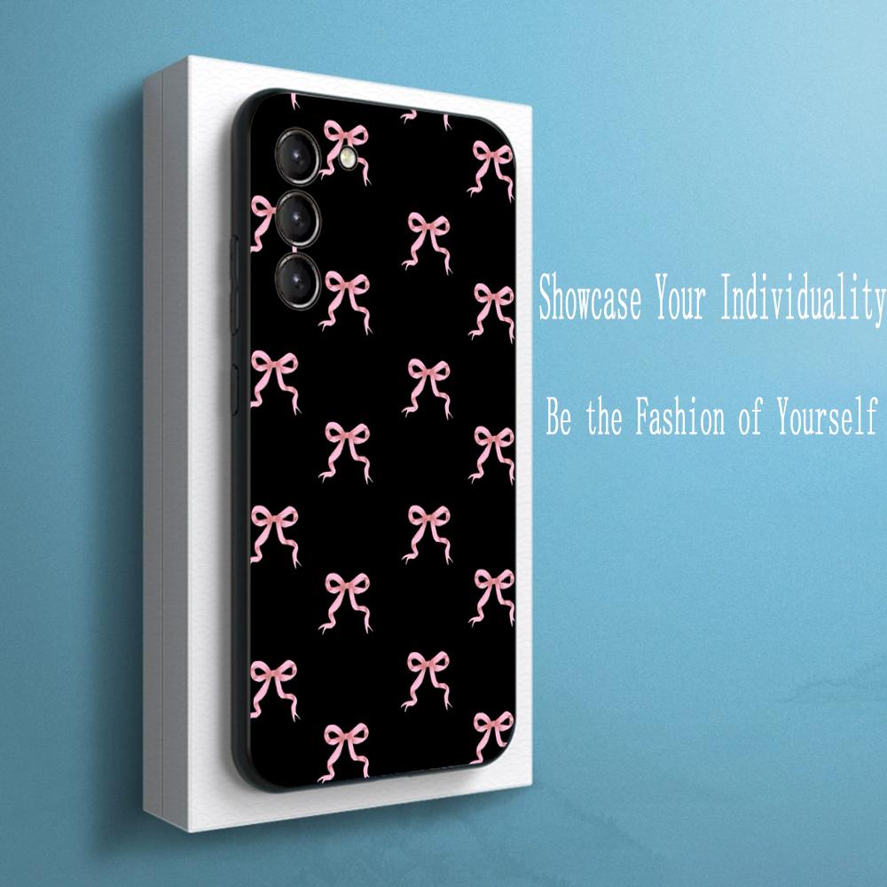 Bow Cute Pink Girly Cartoon Design Phone Case For Samsung Galaxy S26 S25 S24 S23 S22 S21 Plus Ultra Note20 Soft Black