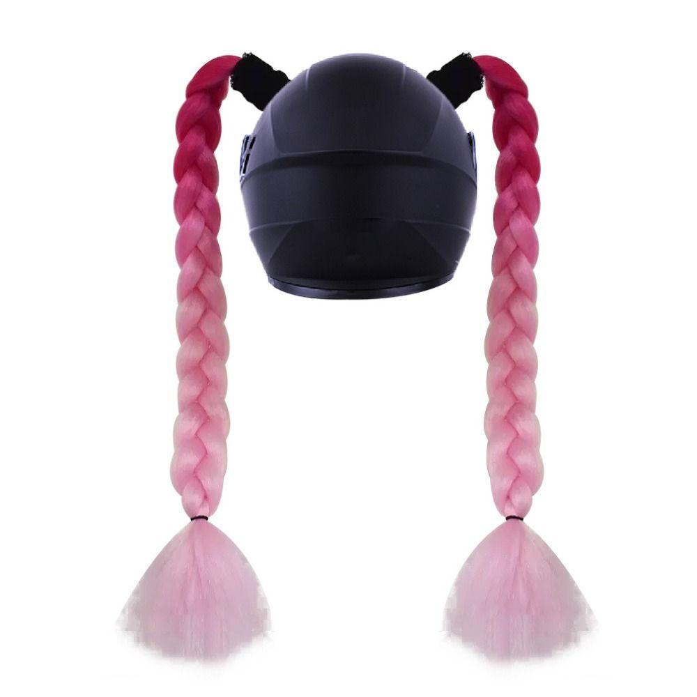 2pcs/pair With Sucker Woman Braids Wig Helmets Decor Twist Dual Pigtail Ponytail  for Motor Bike