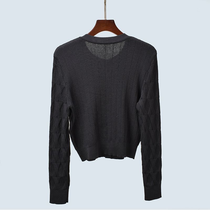 High Quality Recommend Spring and Autumn Round Neck Classic Style Pearl Buckle Drape Knit Lines Long Sleeves Short Cardigan Coat Women