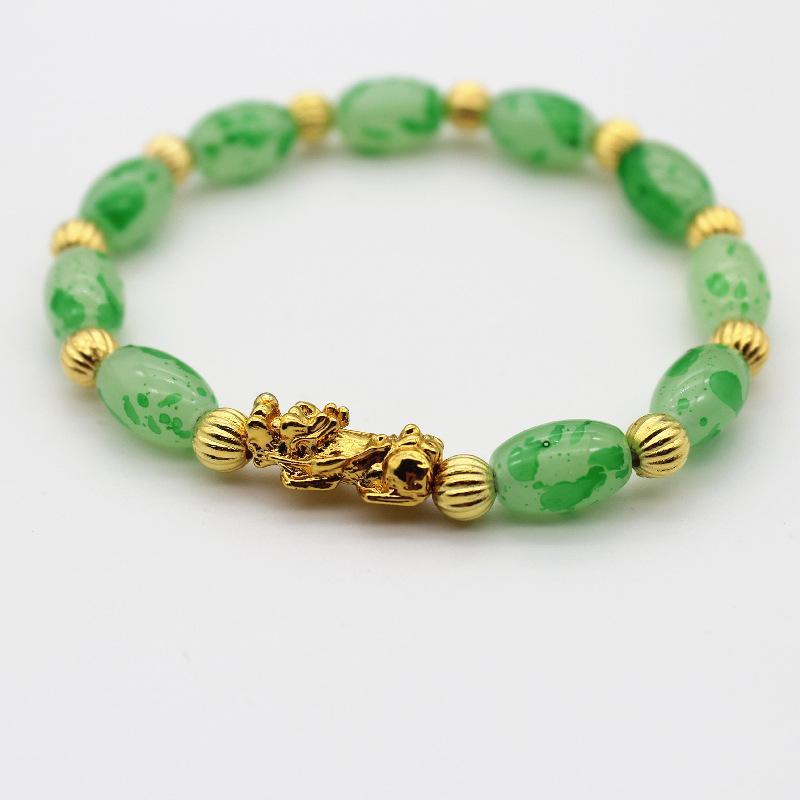 Ladies' Oval Agate Bracelet, Imitation Jadeite Jade Bracelet, Pixiu Gold Bead Wealth Jewelry