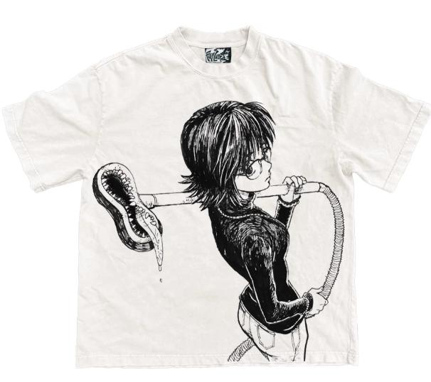 Anime-Mädchen Graffiti jugendlich trendiges kurzärmeliges T-Shirt für Unisex und Damen reine Baumwolle süßer Teenager Cartoon-Stil