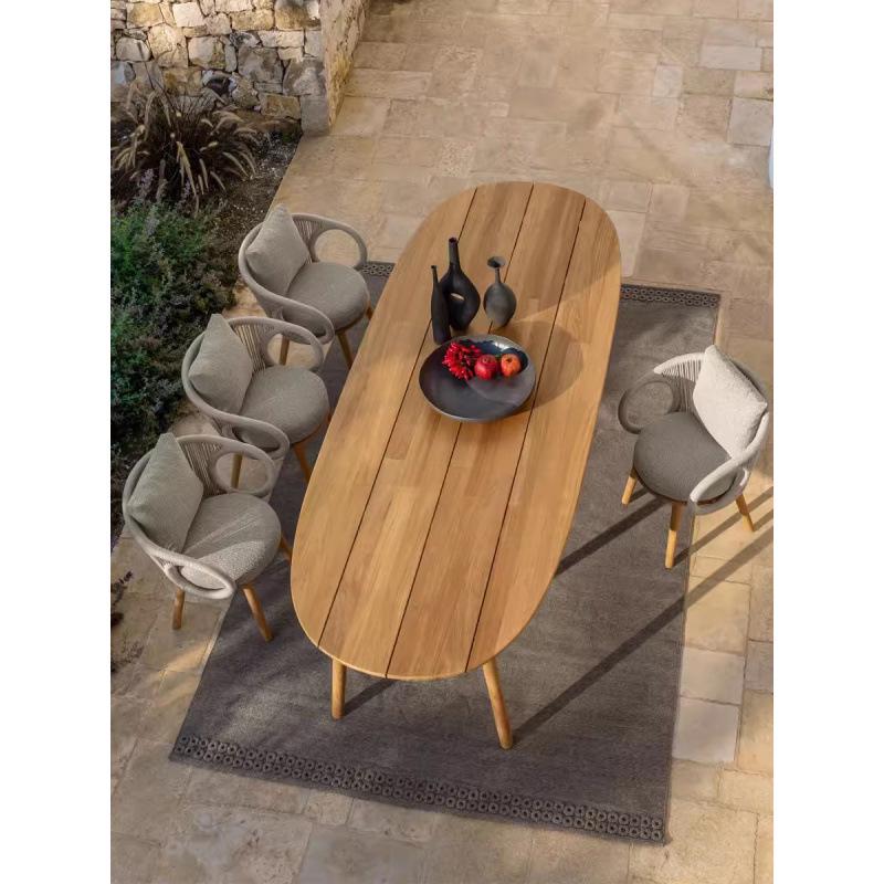 Rattan Teak Outdoor Table & Chairs: Sunroom Dining Set, Rainproof & Sunproof for Garden or Courtyard
