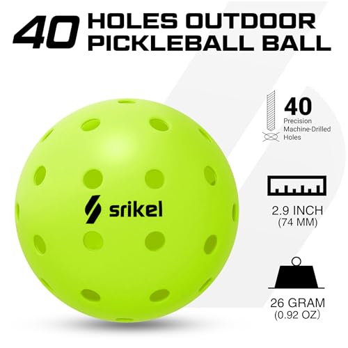 Srikel Outdoor Pickleball - USAPA Approved, Seamless Rotomold Design for Durability, 4-Pack Greens, 40 Holes of Crack-Resistant Pickleball for