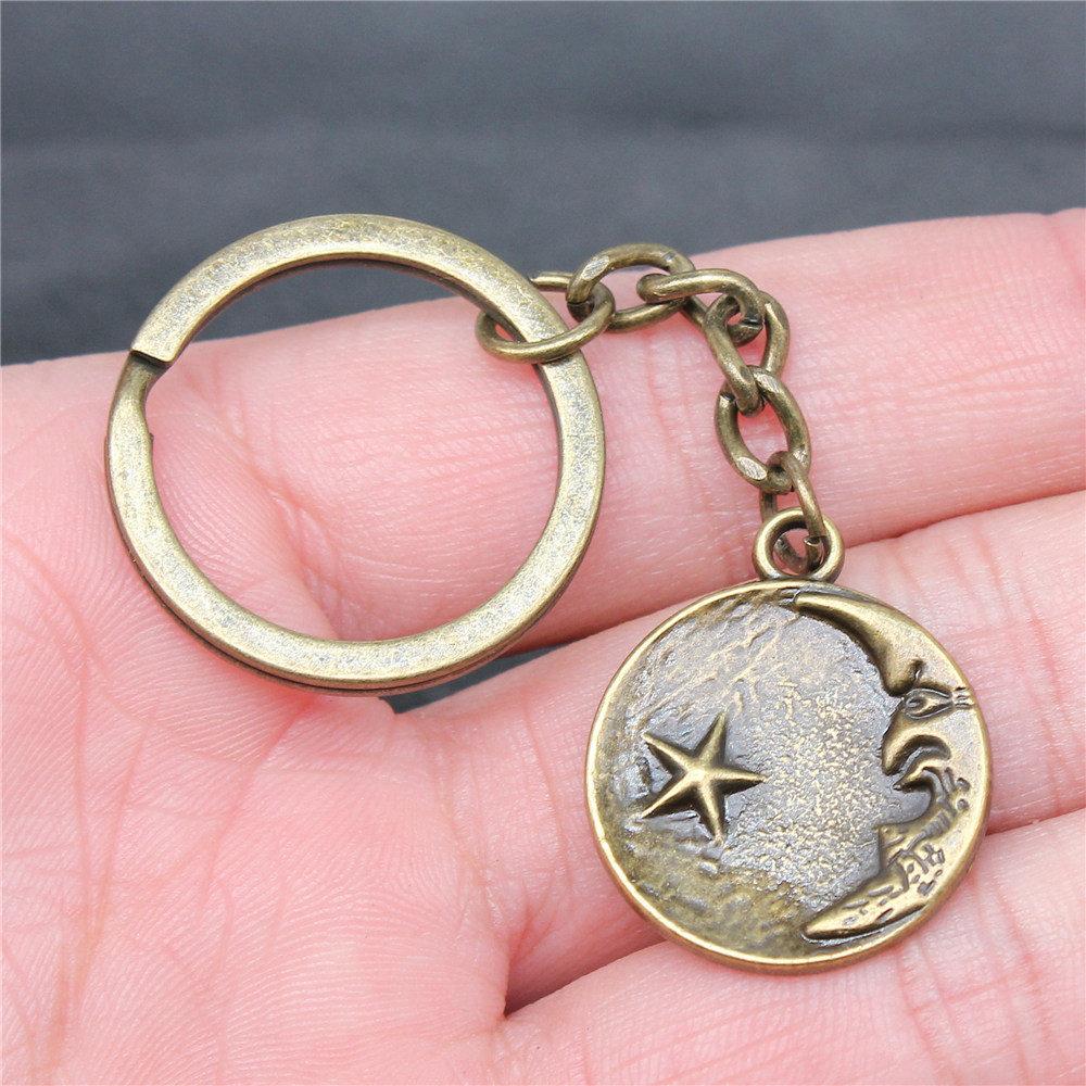 28mm Key Ring Star Pentagram Moon Minimalist Jewelry Components QY043