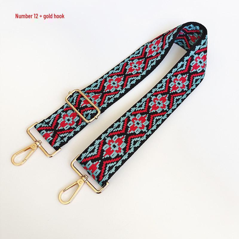 Etniczny Wzór Nylonowy Pasek do Plecaka z Regulowaną Długością i Metalowymi Akcesoriami - Odporny na Zużycie i Poszerzony dla Komfortu