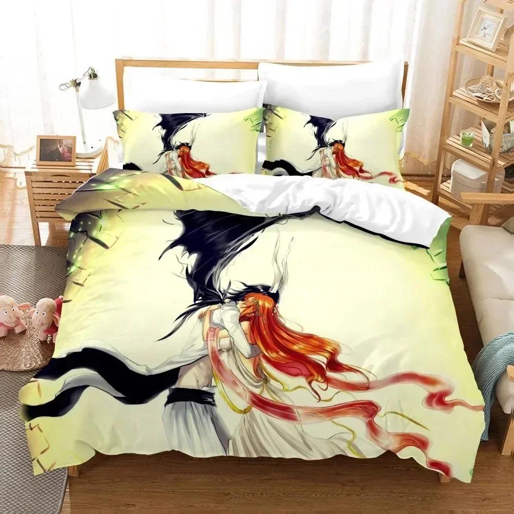 Anime Bleach Toushirou Ichigo Bedding Set Duvet Cover Sheet Printed Bed Set Pillowcase Full Queen King Size Comforter Bedroom