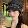 British Style Denim Octagonal Hat Korean Style Retro Painter Hat Casual Rivet Denim Beret  Girl