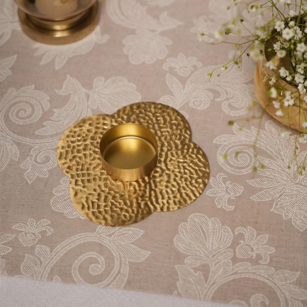 Alma Hammered Flower Inspired Handmade Brass Tealight Holder