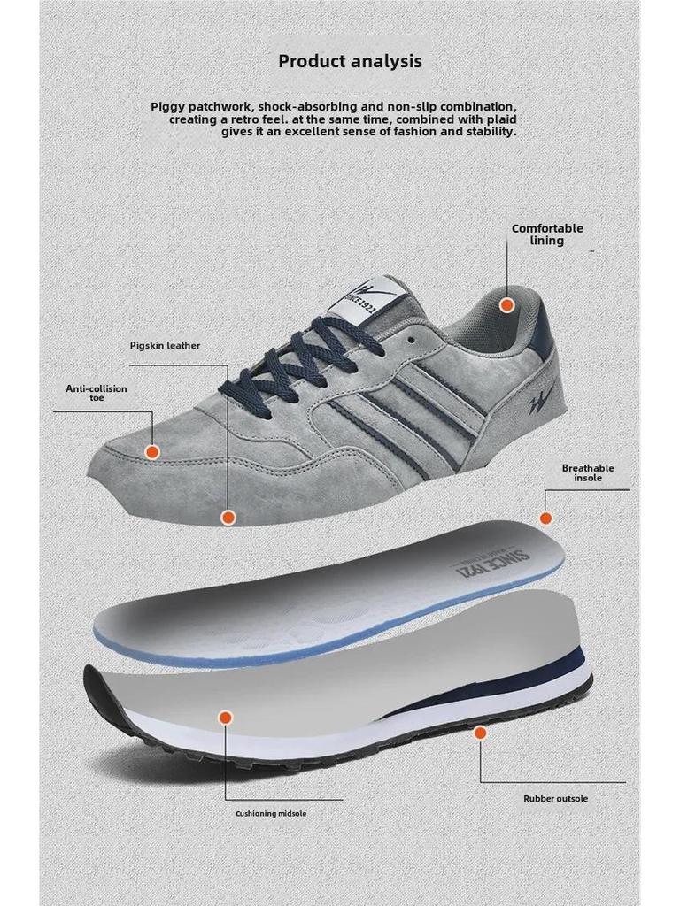 Double Star Men's Genuine Leather Non-Slip Running Shoes with Shock Absorption and Soft Sole