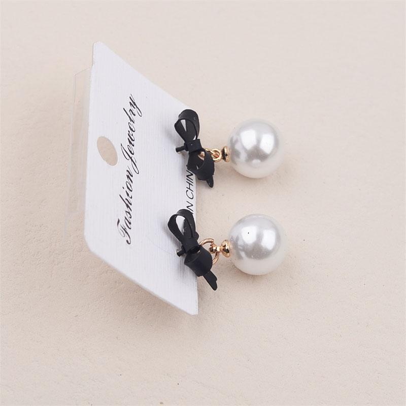Black Red Bowknot Elegant Hanging Earrings Imitation Pearl Ball Pendants Korean Fashion Sweet Small Earrings Brincos 2025 New
