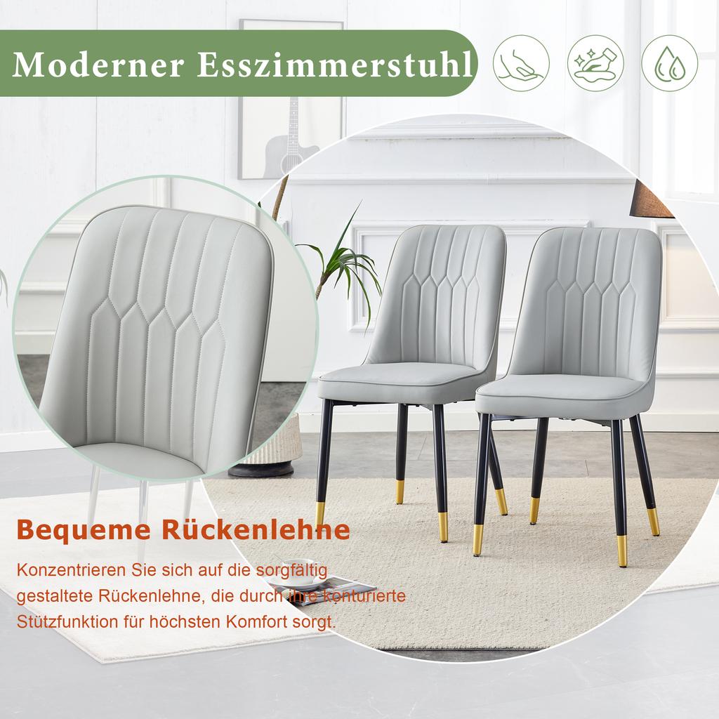 2-Piece Set, Light Gray Dining Chair with PU Leather Back Cushion and Black Metal Legs, Suitable for Scenes Such As Dining Room, Kitchen and Bedroom.