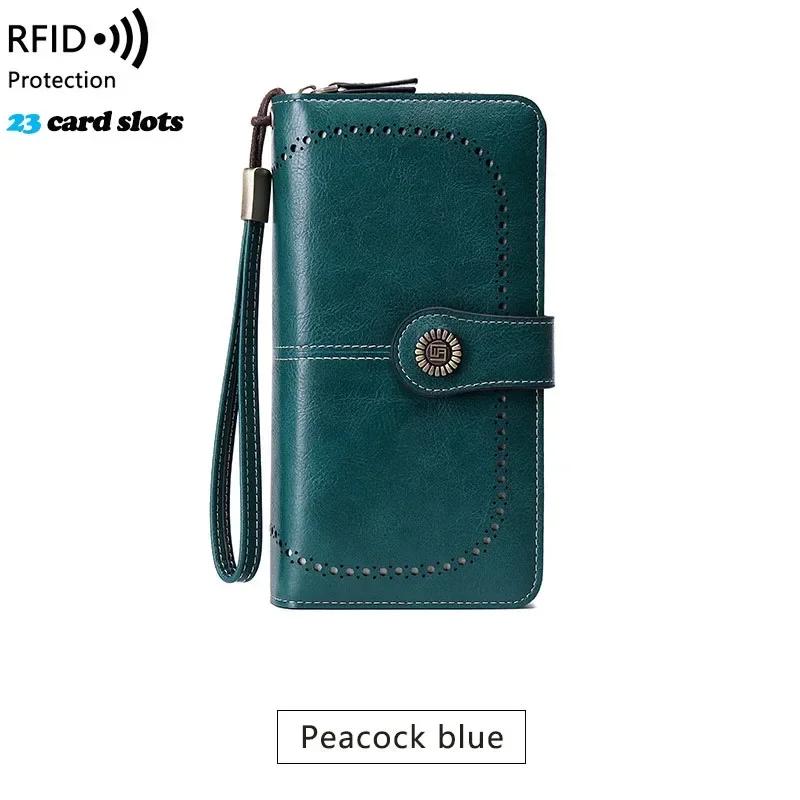 

Высококачественный женский кошелек Rfid Защита от кражи Кожаные кошельки для женщин Длинная молния Большая женская сумка-клатч Женский кошелек Держатель для карт синий