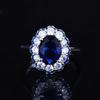 Royal Blue Sapphire Open Ring for Women Luxury European American Style Full Diamond Cluster Ring