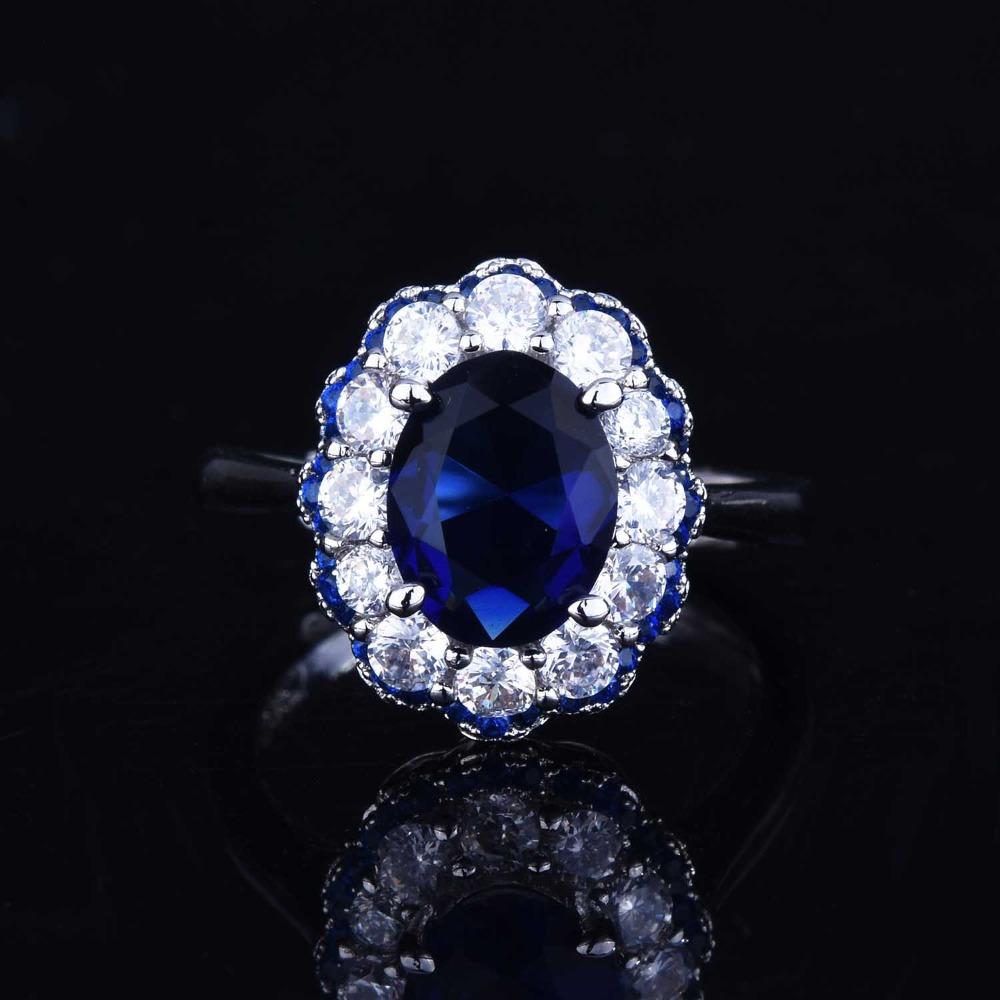 Royal Blue Sapphire Open Ring for Women Luxury European American Style Full Diamond Cluster Ring