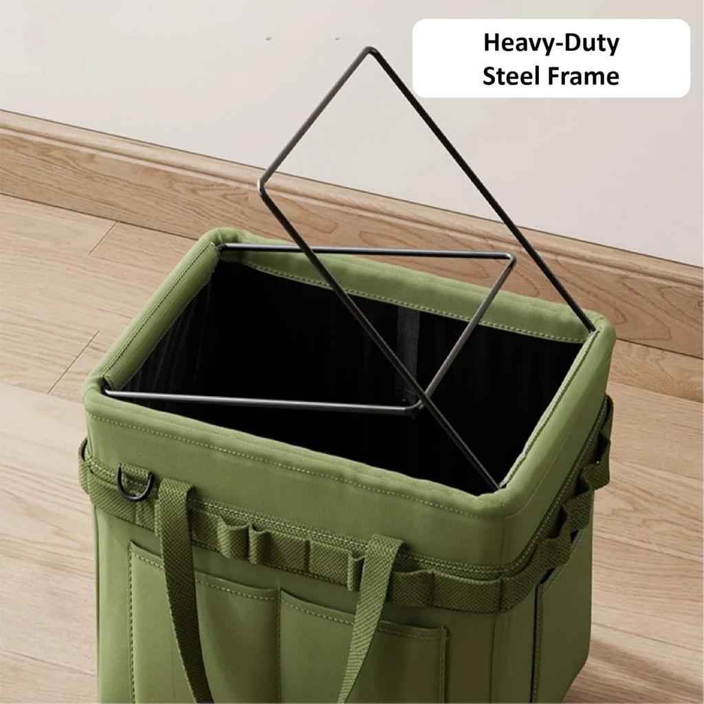 Foldable Tool Storage Box – Thickened Canvas Storage Bag with Hanging Pockets, Waterproof Base, and Steel Frame