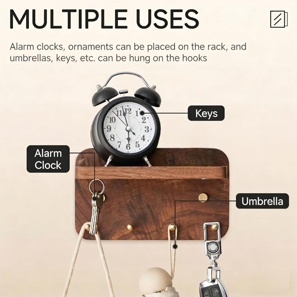 Attractive Wall Mount Key Rack 4 Durable Brass fasteners And Wooden Shelf For Keys Accessories Mail Arrangement