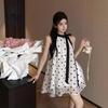 Xiaoxiangfeng Bow Polka Dot Chiffon Dress for Women's Summer Senior Sense Super Good-looking French Neck Tube Top Skirt