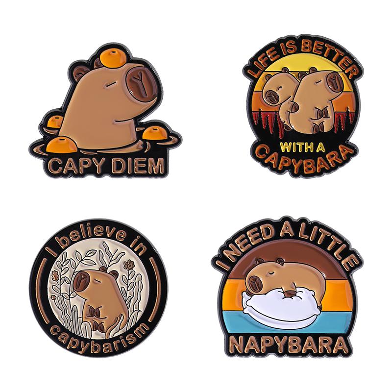 2-9pcs/set Cute Capybara Enamel Pins Creative Cartoon Animal Brooch Lapel Badge Funny Jewelry Accessories Gifts For Kids Friends
