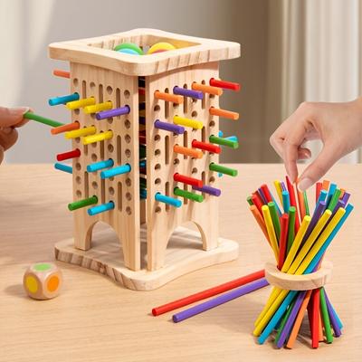 Children's Wooden Puzzle Board 3-in-1 Game with Colored Drawing Sticks, Parent-Child Interactive Toy, Sensory Integration Training Game, Puzzle Toy