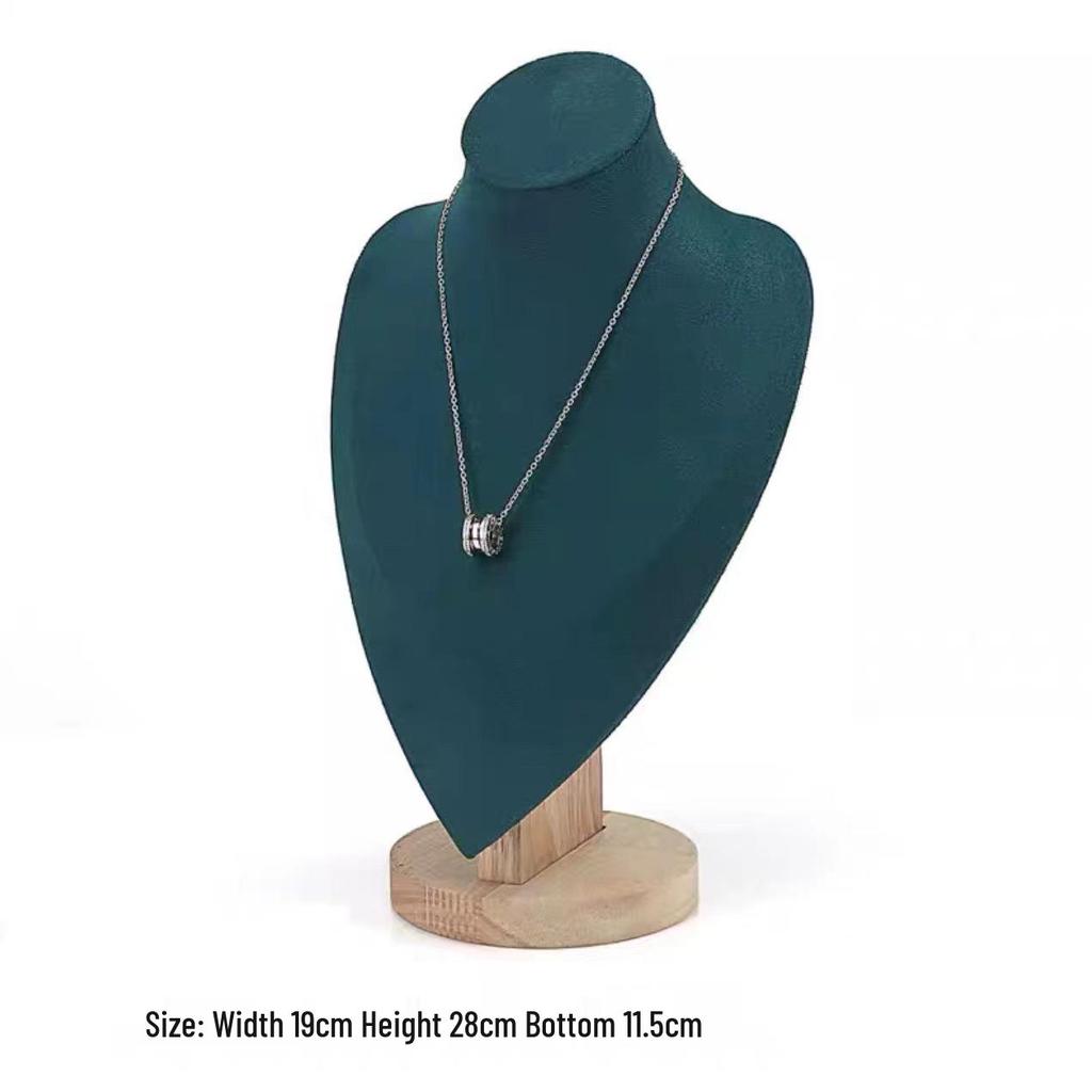 Solid Wood Velvet Jewelry Display Stand for Necklaces and Pendants