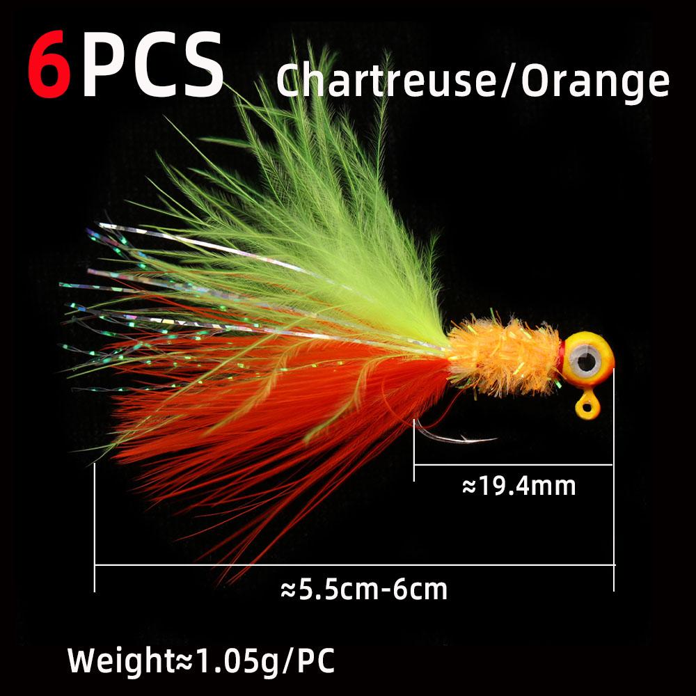 6 STÜCKE 6 Farben Marabou Crappie Jigkopf Haken Eisfischen Panfish Sonnenfisch Forelle Walleye Angelköder Haken