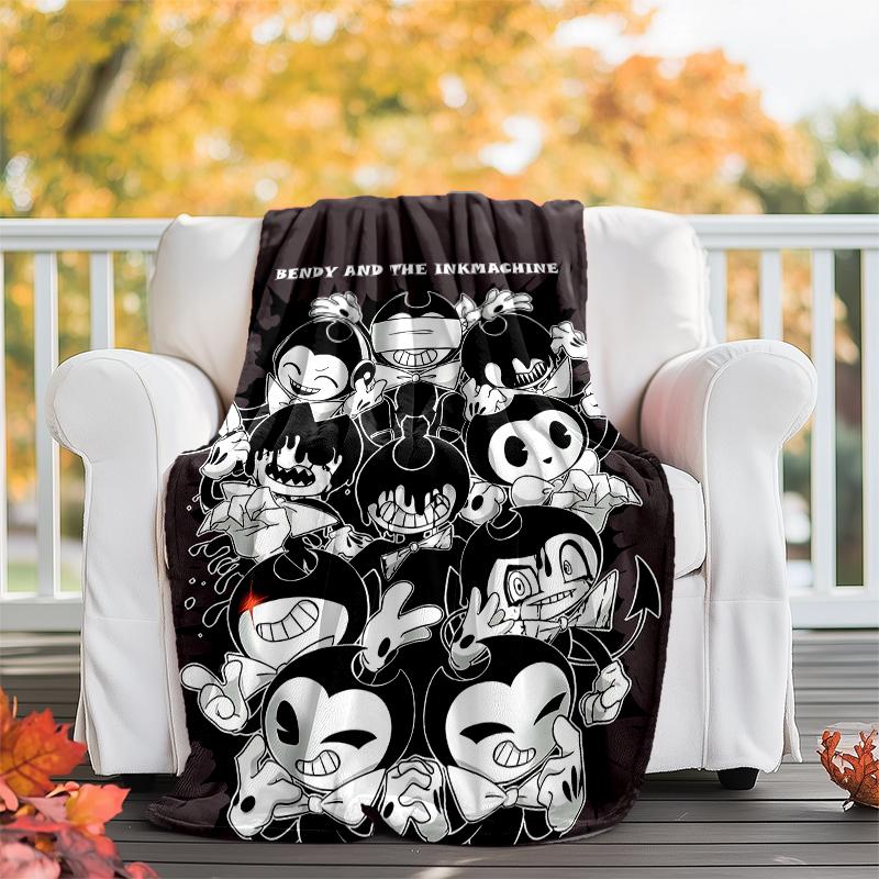 Bendy and the Ink Machine Theme Printed Blanket - Perfect for Couch, Bed, Travel & Outdoor Use | Machine Washable, Cozy & Durable.
