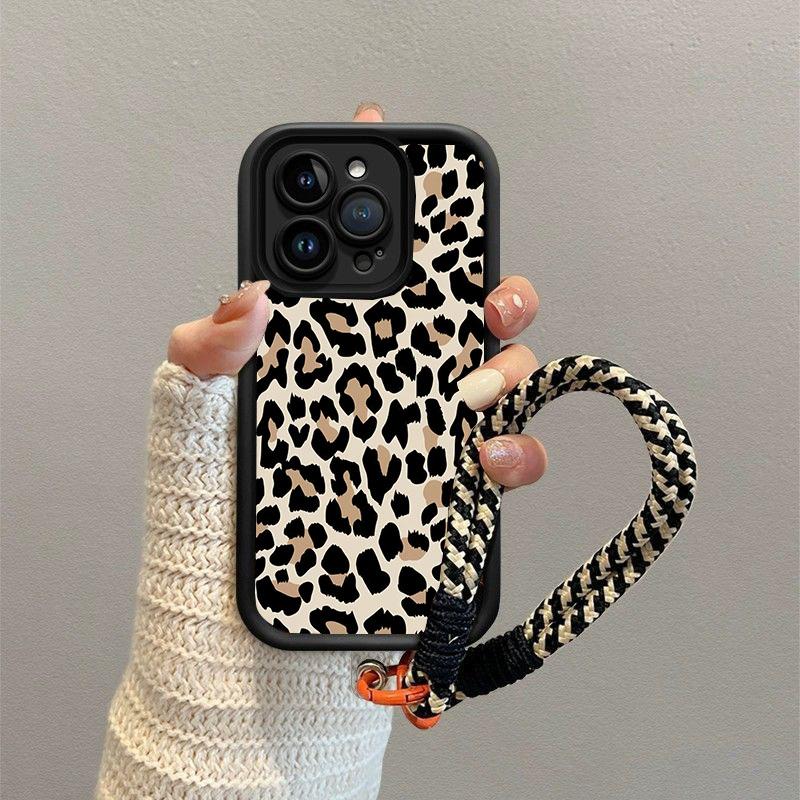 Black Leopard Print Phone Case For Xiaomi Mi 15T 17 15 14 13 12 14T Lite Poco M7 X6 F4 F5 X5 C40 Pro Ultra 4G 5G With Lanyard