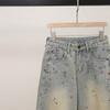 Womens High-Waisted A-Line Wide-Leg Denim Pants Winter Casual Chic Relaxed Fit Cotton Blend