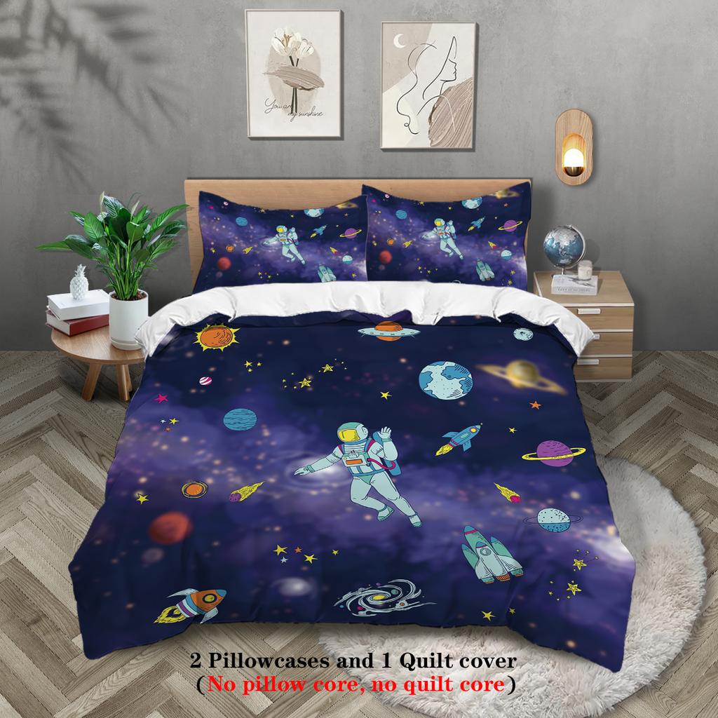 3-piece Starry Sky, Space Planet, Astronaut Pattern Print (1 duvet cover+2 pillowcases, no core) Comfortable Bedding Set