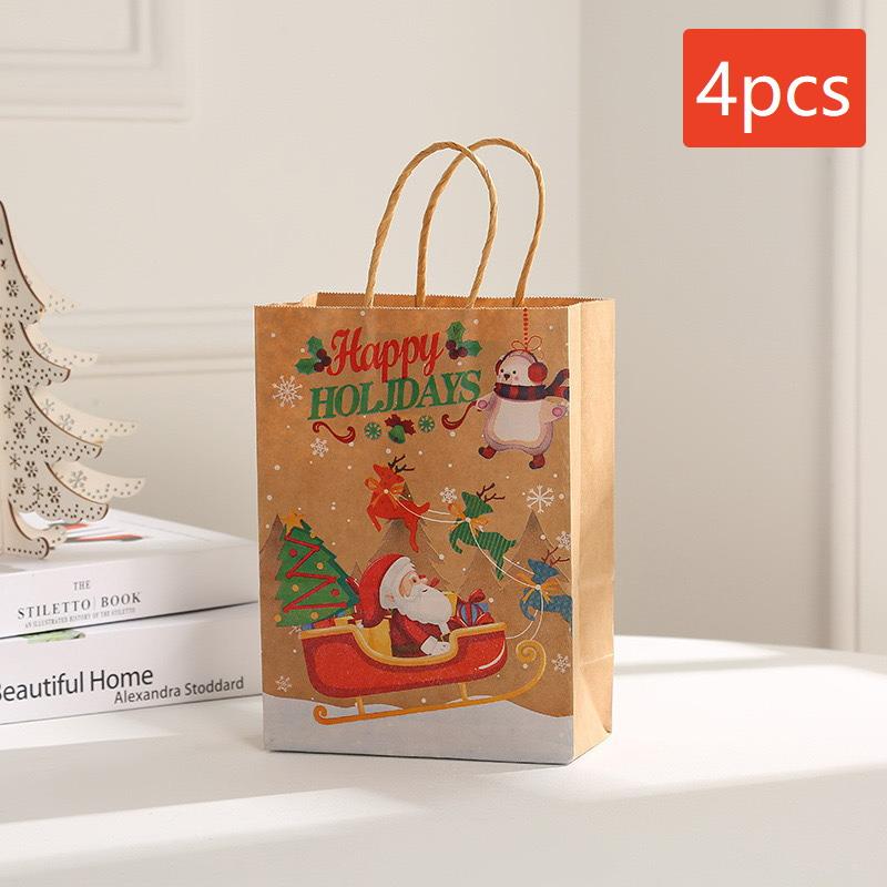 4-Pack Small Christmas Gift Bags, Red Christmas Tree, Santa Hat, Portable Kraft Paper Bags, Party Bakery Store Gift Packaging