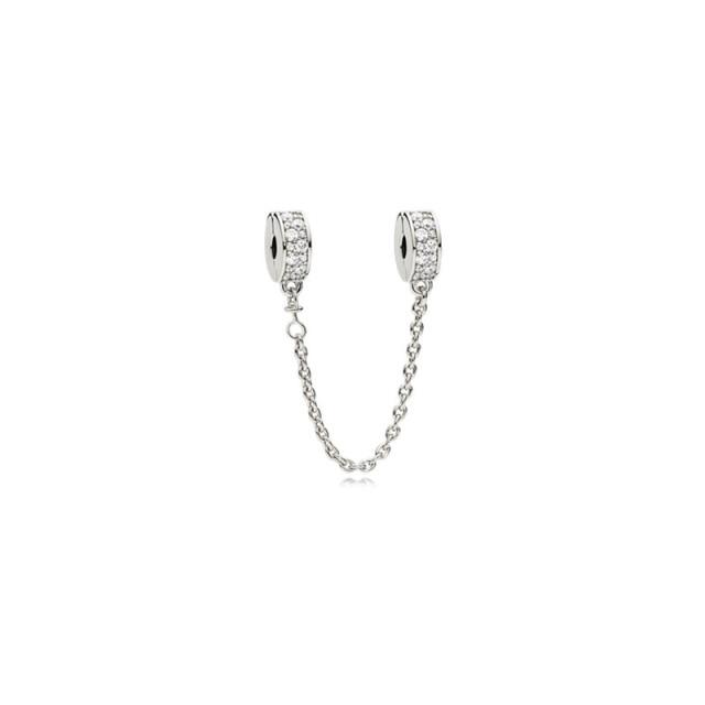 Tone Sparkling Clear Sparkle Round For Women Safety Chain Charm Bead Fit Bracelets Pendant Diy JewelryTrendy Chain