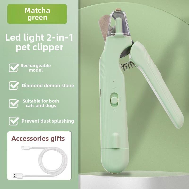 2 In 1 LED Pet Nail Clippers and Grinder, Rechargeable Dog Cat Nail Trimmer with File, Safe Grooming Tool for Small Medium Pets