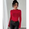 Women Long Sleeve Mesh Top Going Out See Through Tops Casual Mock Neck Slim Fit Solid Shirts
