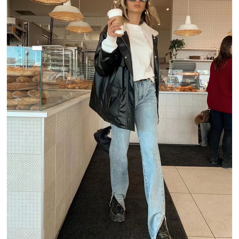 Spring New Arrival Women's Clothing Fashion Style Fashion All-Match Skinny Slimming Retro High Waist Floor Split Denim