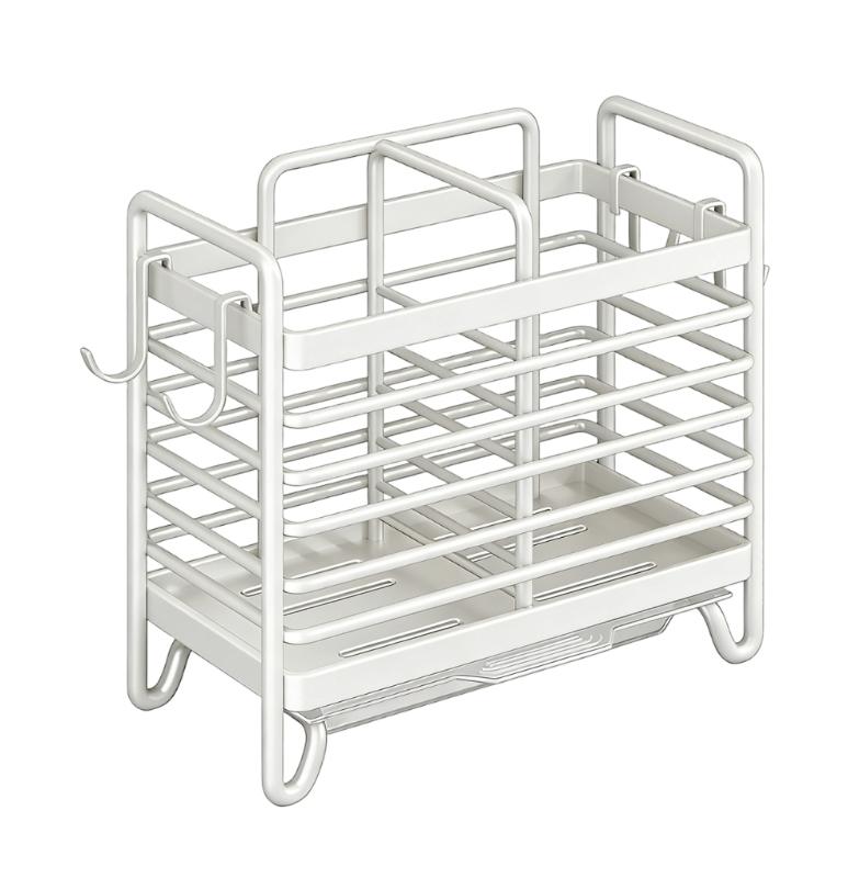 Multipurpose Stainless Steel Kitchen Organizers For Chopsticks Utensils Spoons Wall Mounted Adhesive Drainage белый