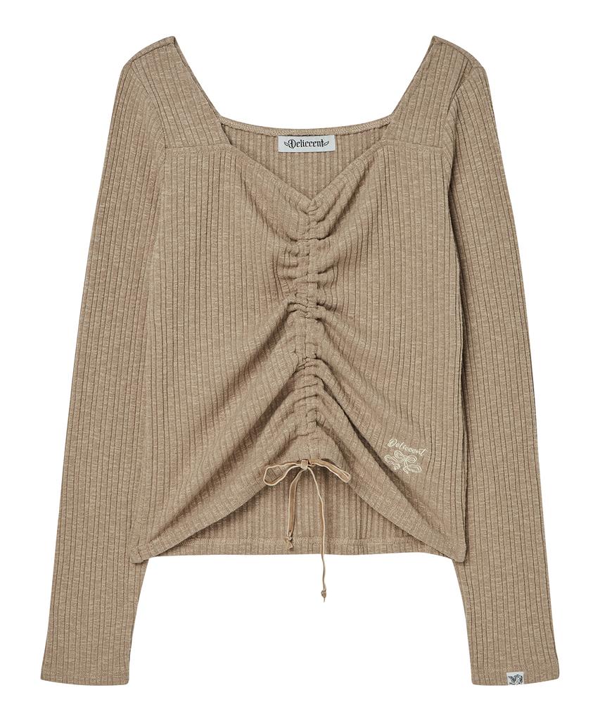 DELICCENT String Tie-Up T-Shirt [Mocha]
