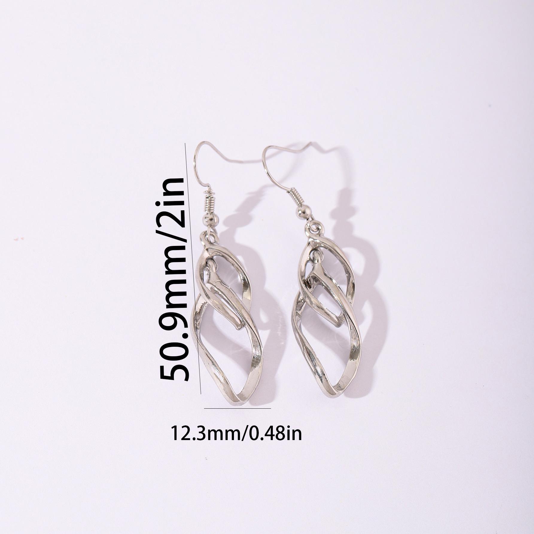 

Elegant Double Ring White Gold Long Earrings - Trendy Celebrity-Style Leaf Design