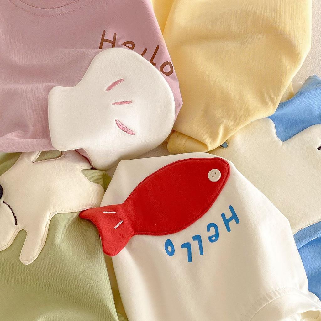 Kids Cartoon Patch T Shirt 3D Elephant Print Summer Short Sleeve Top Boys Girls Lightweight Base Shirt