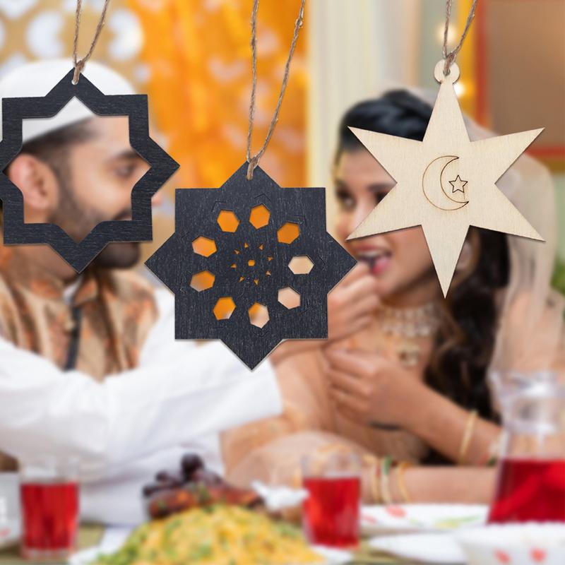 Eid Tree Ornaments Eid Ornaments Wall Decor 8X Holiday Pendant Door Signs Moon Star Castle Window Ornaments Wooden Home Decor