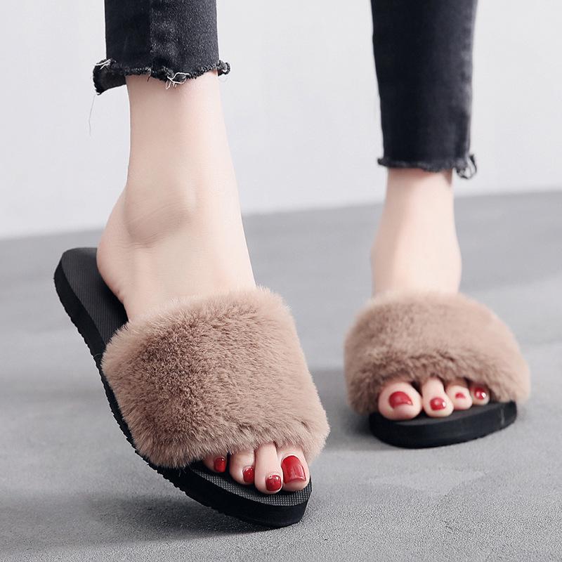 Indoor Outdoor, Women, Slip-on, Open Toe, Flat, Warm, Winter, Slipper Shoes