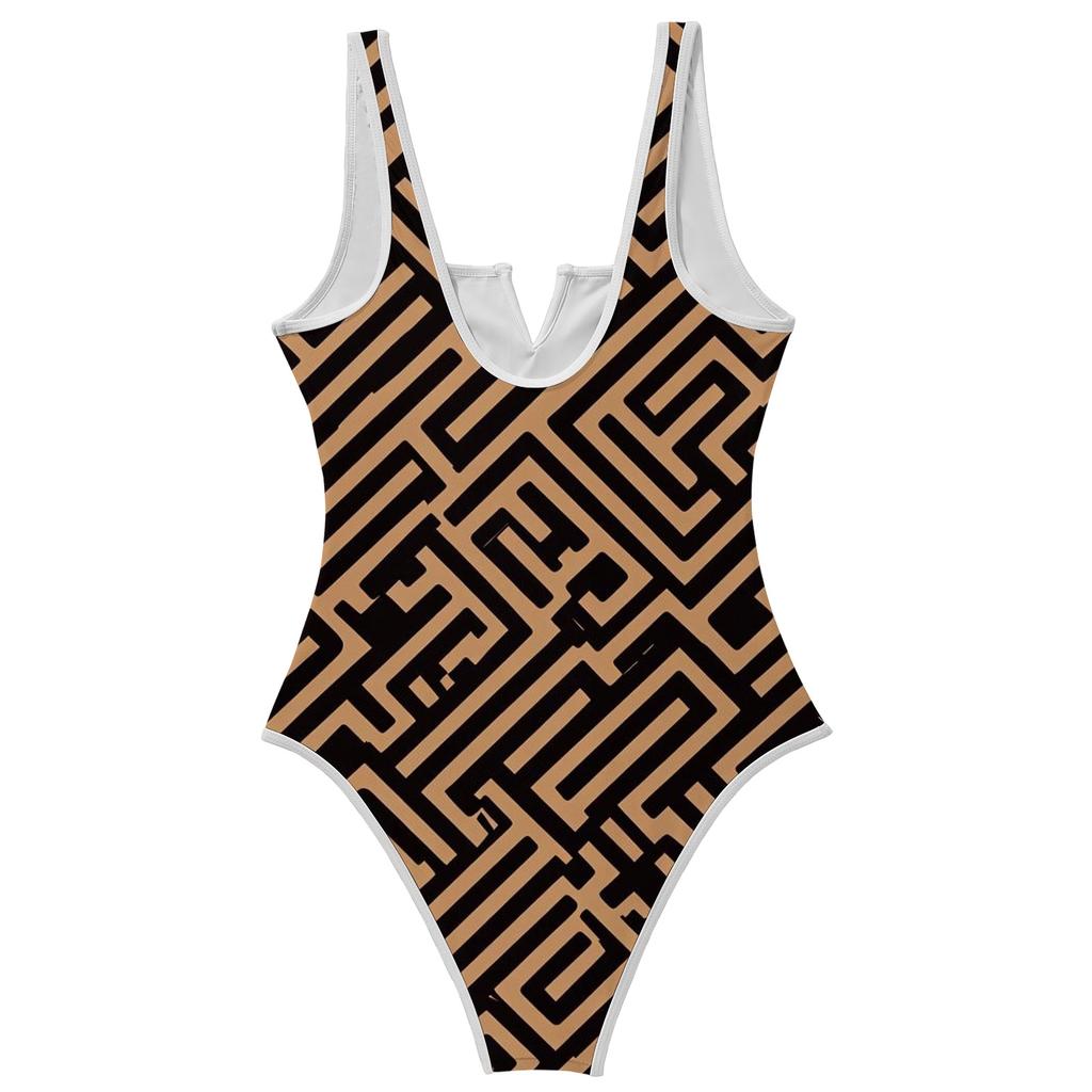 Women's Color-Blocked One-Piece swimsuit With A Sexy V-neck