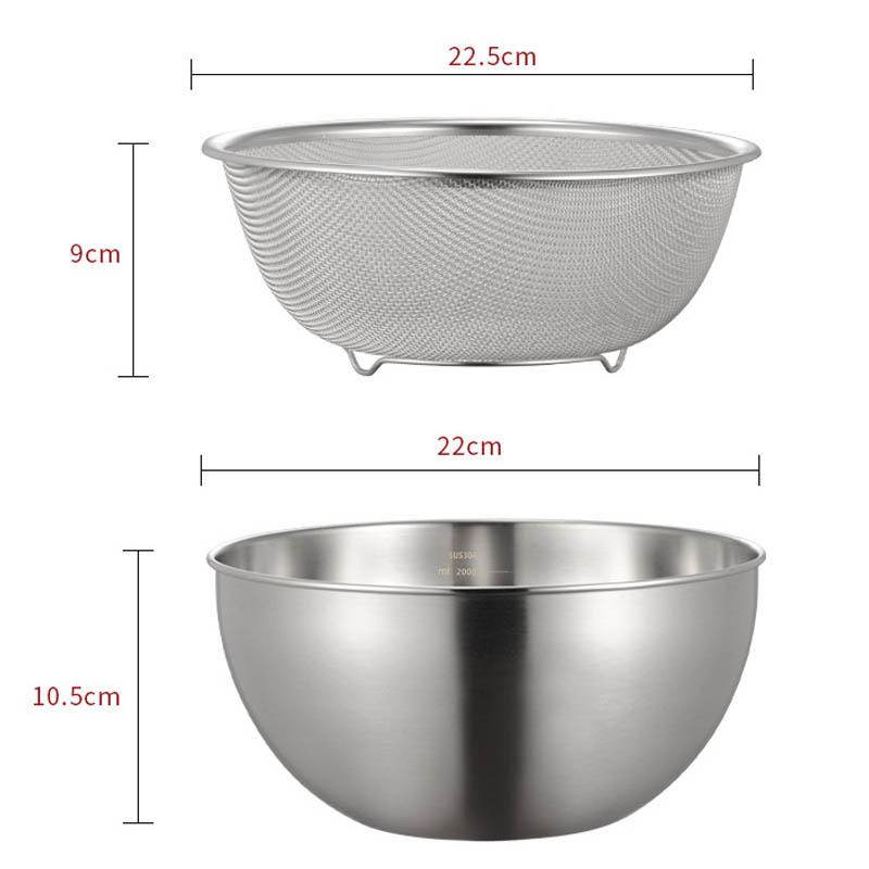 2Pcs/Set Stainless Steel Strainer Washing Bowl Basket Thicken Drainage Basin Vegetable Fruit Baskets Home Kitchen Utensils