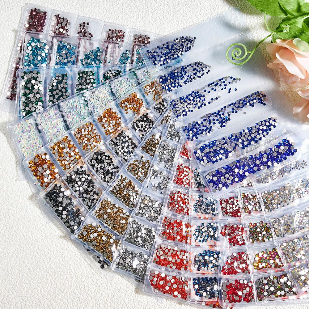SS3-SS10 Colorful Glass Nail Rhinestones Multicolor Flat Back Crystal Strass Shiny Nail Art Gems Manicure Nails Art Decorations